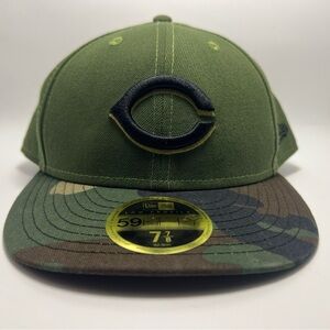 New Era 59FIFTY Cincinnati Reds MLB Olive Green Camo Fitted Hat‎ Cap Size 7 7/8